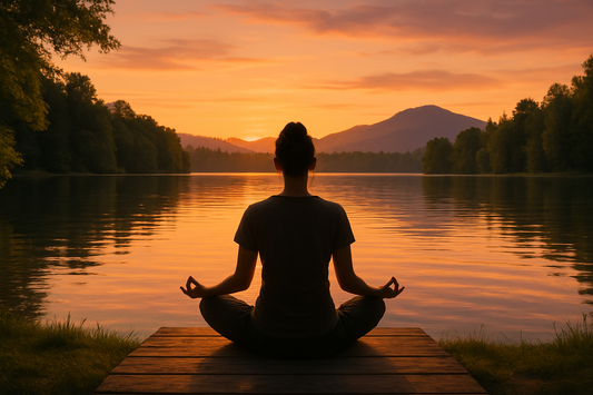 A serene sunrise meditation by the lake—embracing stillness, nature, and the soul-soothing rhythm of breath and earth.