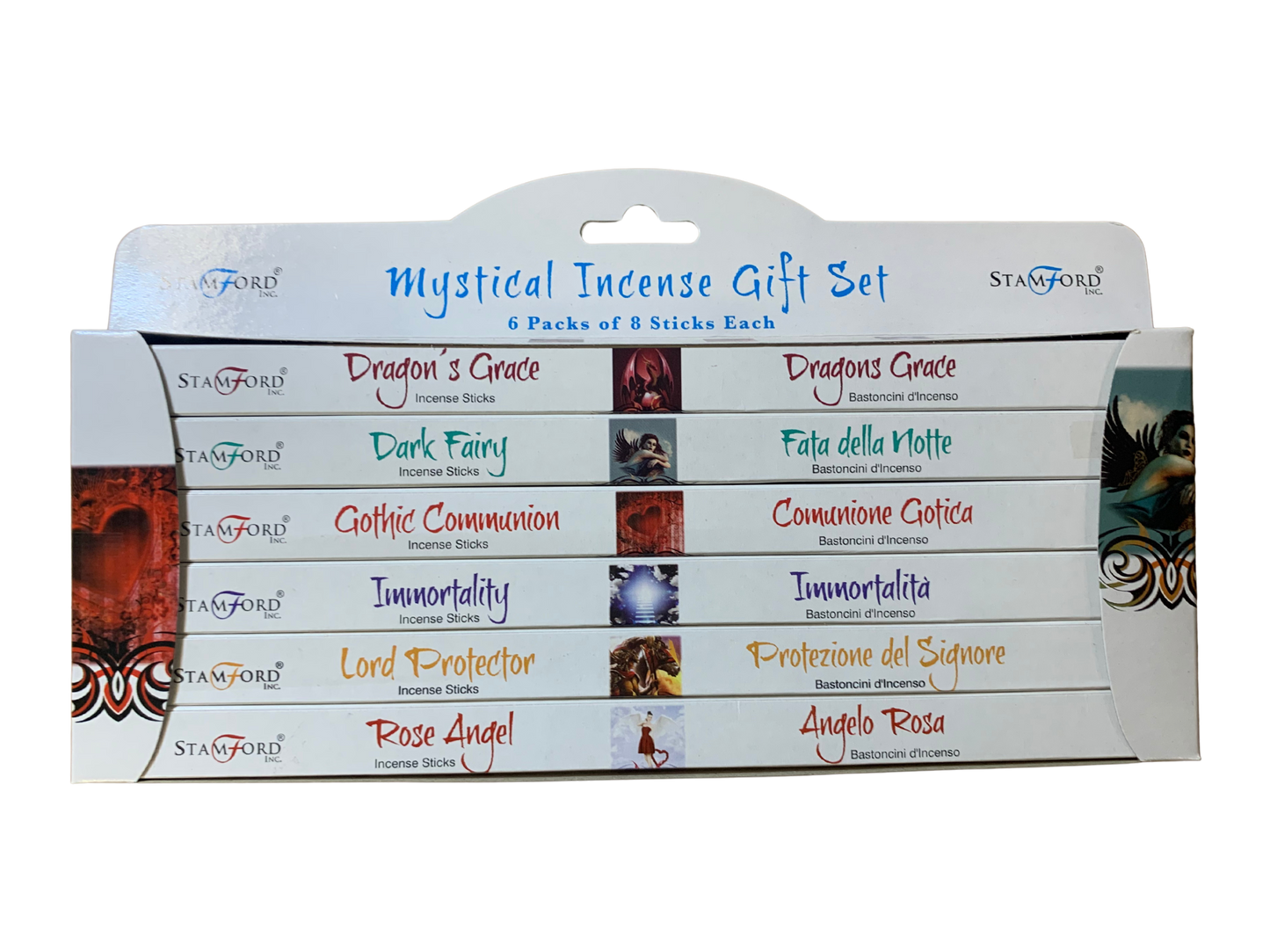 Stamford Mystical Incense Gift Set – 6 assorted scents (Dark Fairy, Dragon’s Grace, Gothic Communion, Rose Angel, Immortality, Lord Protector) – 6×8 sticks