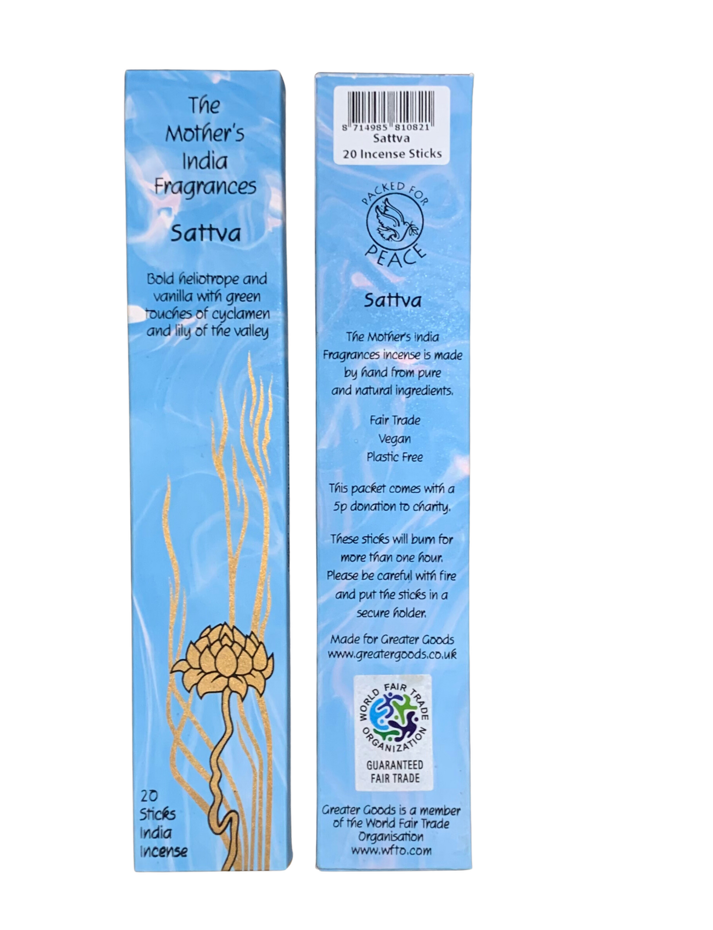 Mother's India Sattva Incense - Heliotrope, Vanilla & Lily of the Valley Blend (20 Sticks) Fair Trade