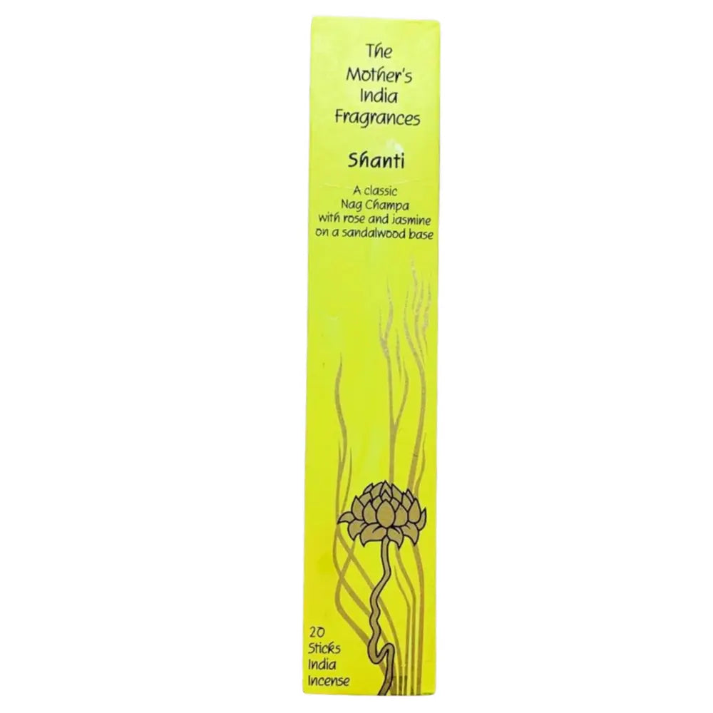 Mother's India Shanti - Nag Champa with Rose, Jasmine & Sandalwood Blend (20 Sticks) Fair Trade Mother's India