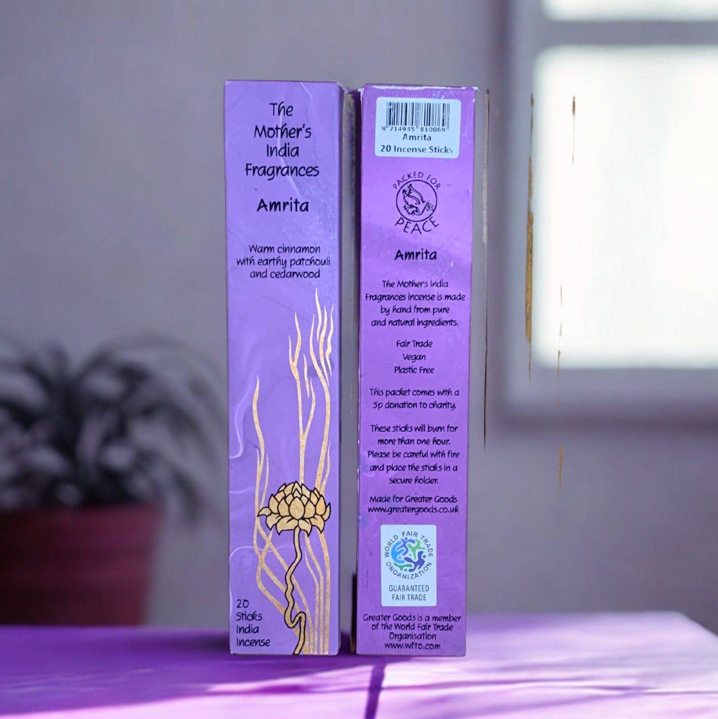 Mother's India Amrita Incense - Cinnamon, Patchouli & Cedarwood Blend (20 Sticks) Fair Trade