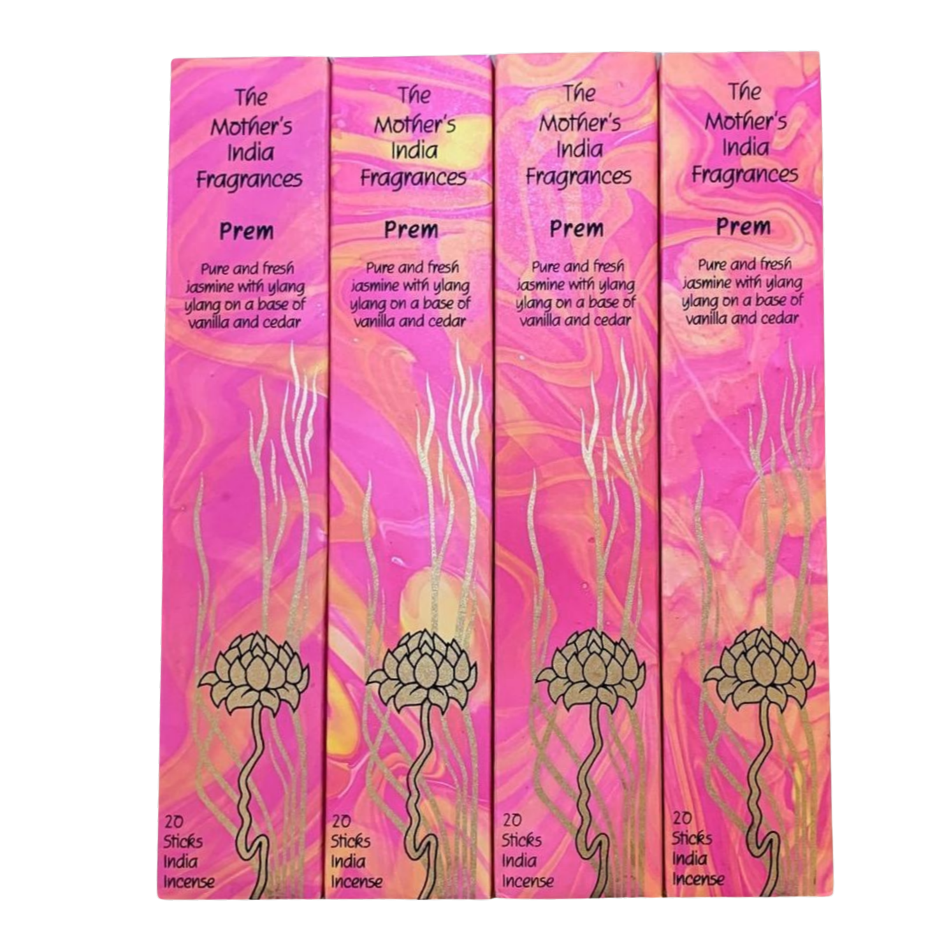 Mother's India Prem - Jasmine Incense with Ylang Ylang, Vanilla & Cedar Blend (20 Sticks) Fair Trade Mother's India