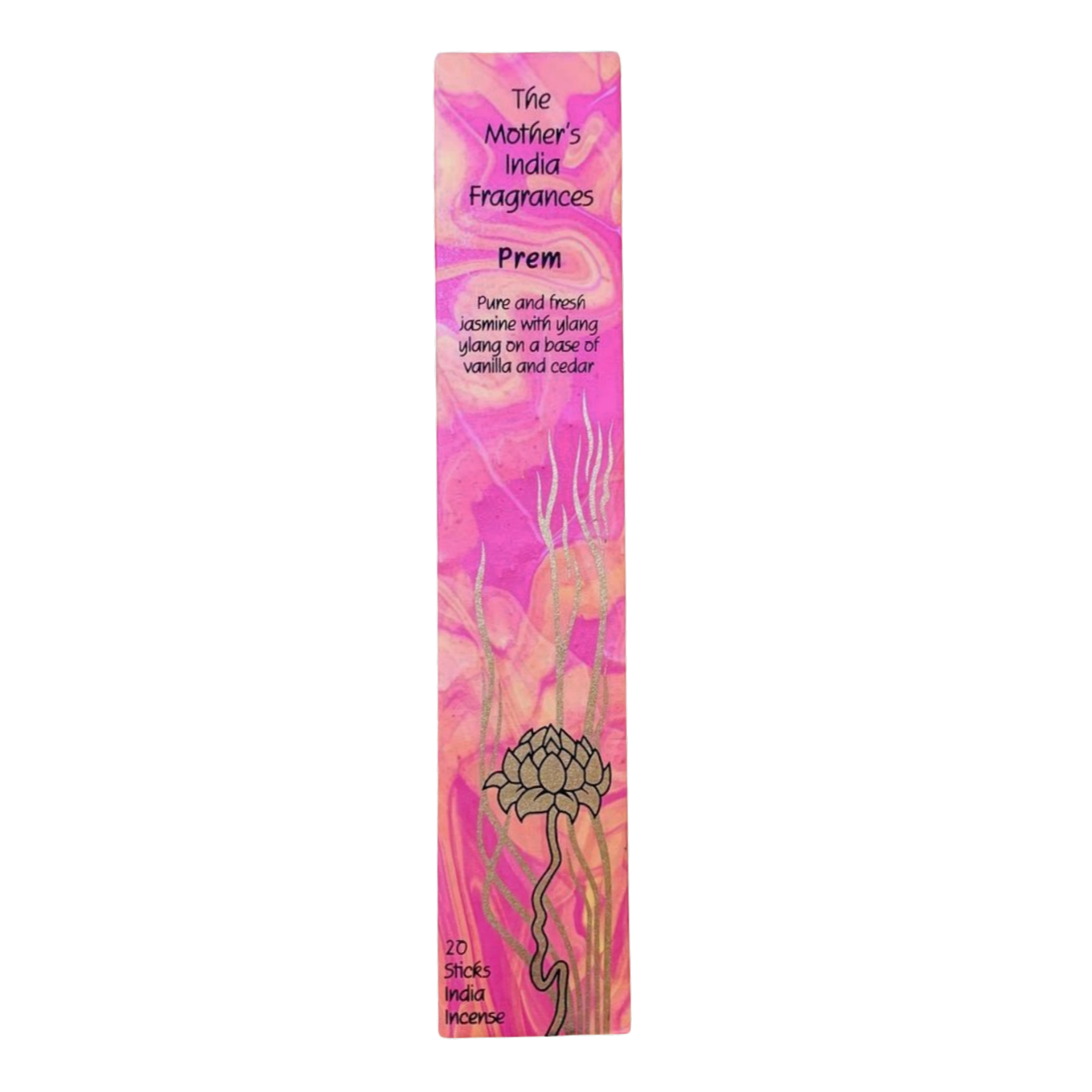 Mother's India Prem - Jasmine Incense with Ylang Ylang, Vanilla & Cedar Blend (20 Sticks) Fair Trade