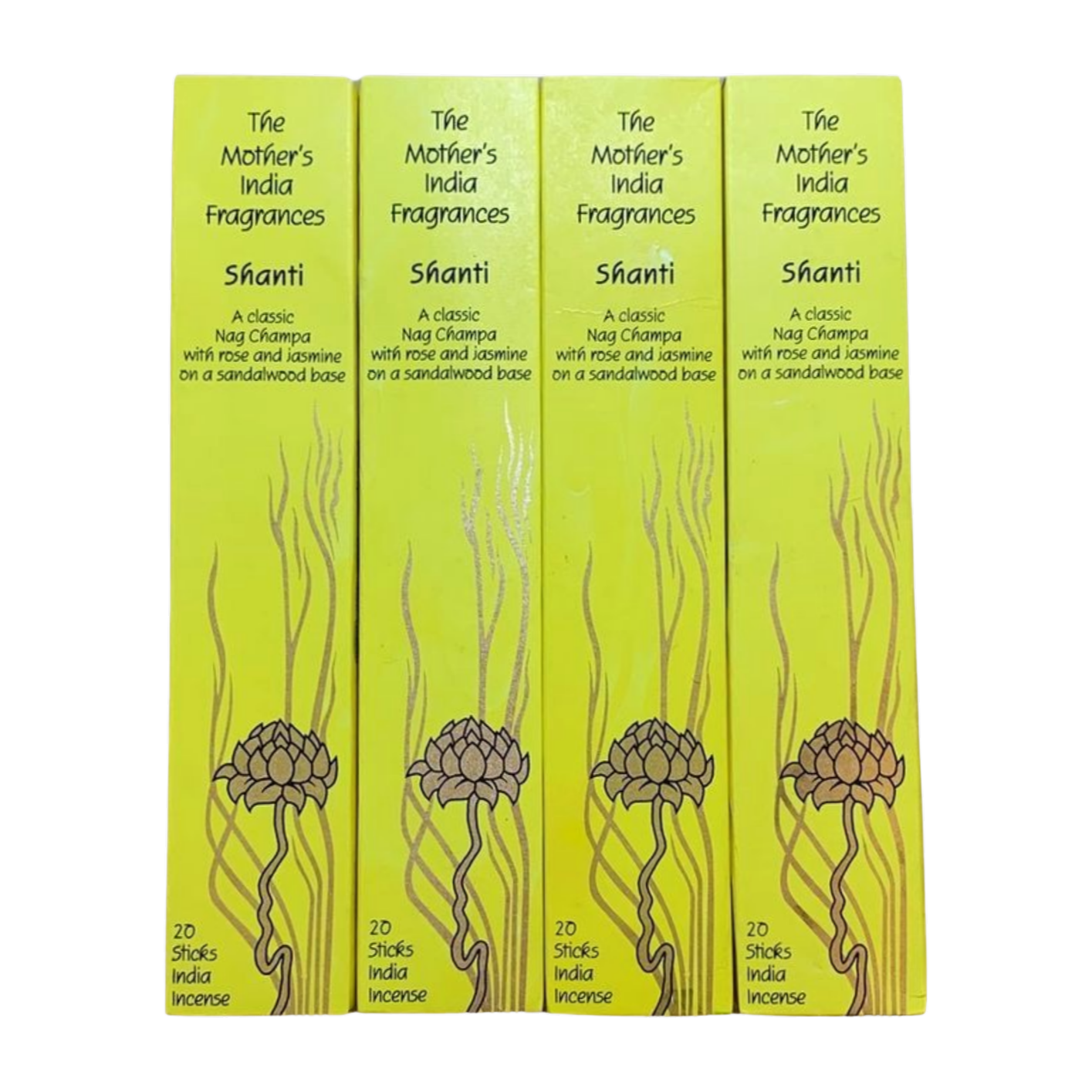 Mother's India Shanti - Nag Champa with Rose, Jasmine & Sandalwood Blend (20 Sticks) Fair Trade