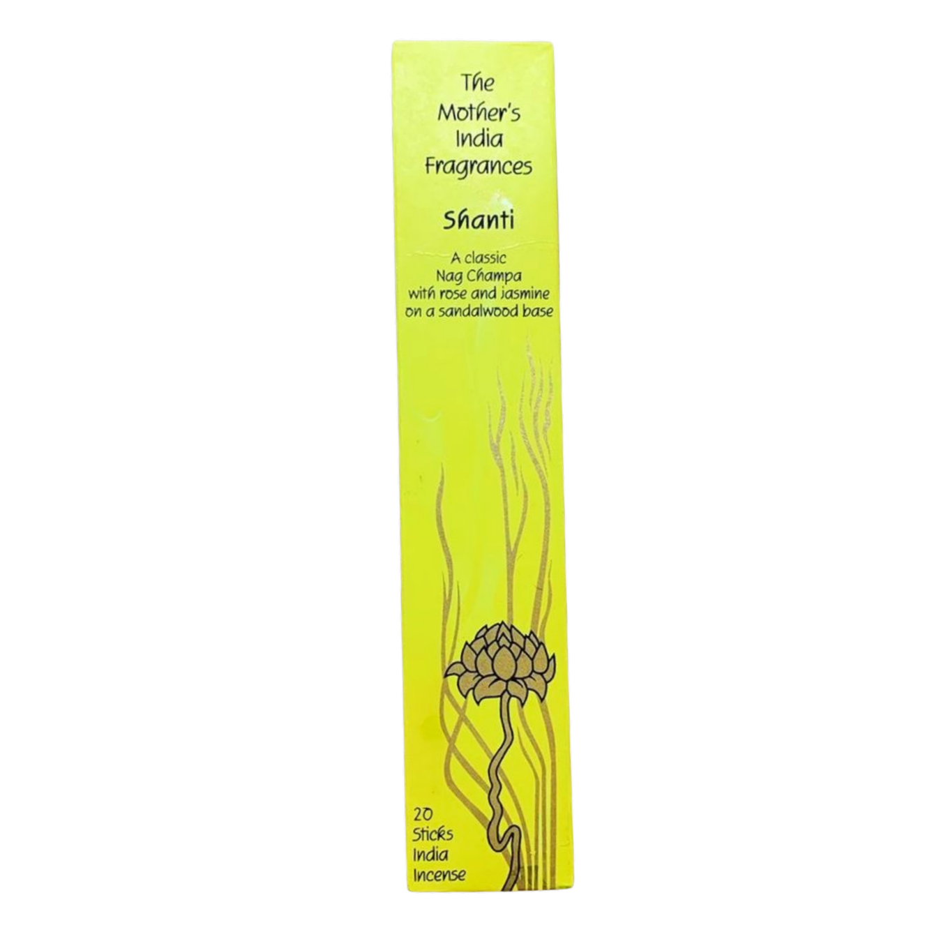 Mother's India Shanti - Nag Champa with Rose, Jasmine & Sandalwood Blend (20 Sticks) Fair Trade