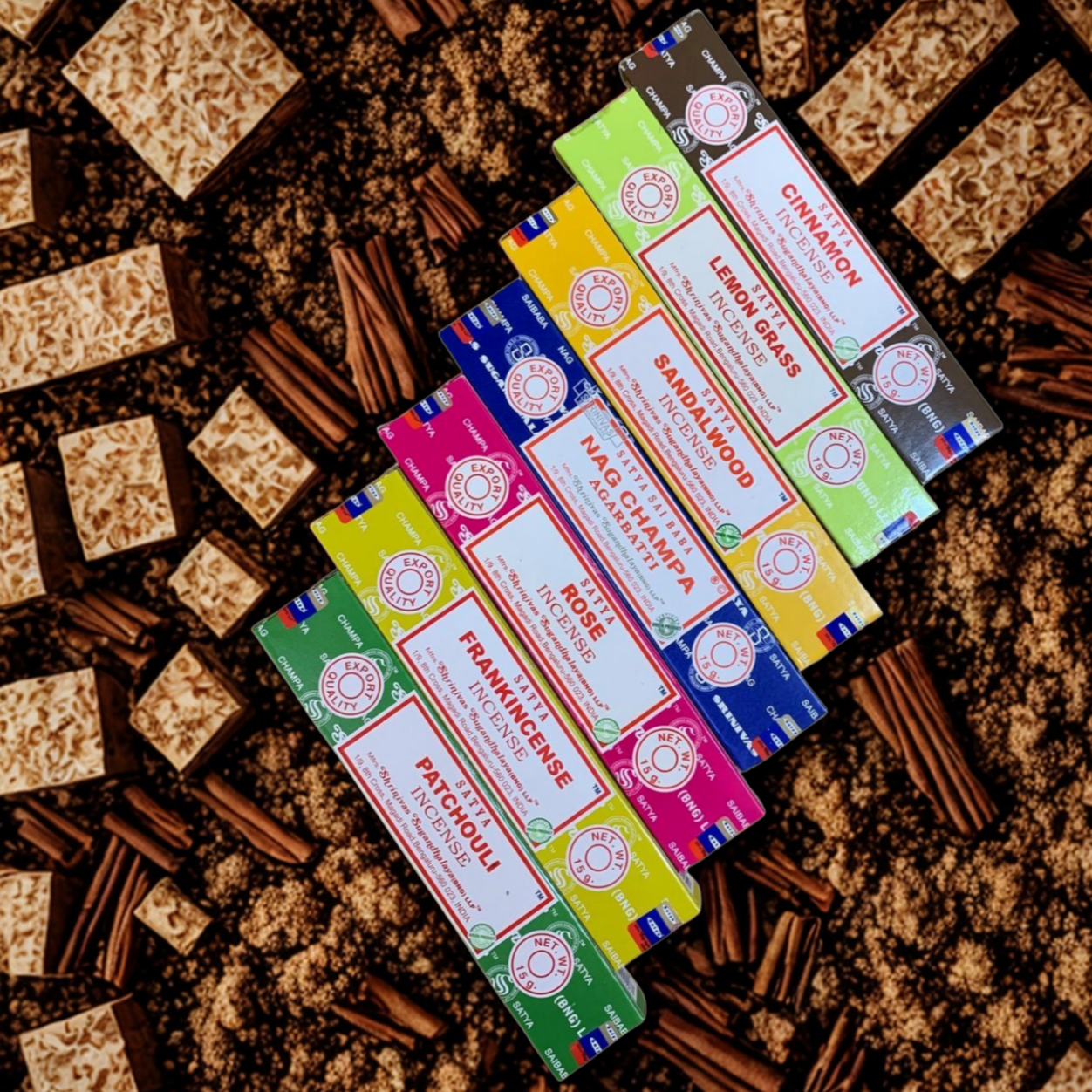 Satya Earth & Sky Incense - Elemental Balance Pack | Patchouli, Lemongrass, Cinnamon, Lotus, Sandalwood | Five Elements Harmony