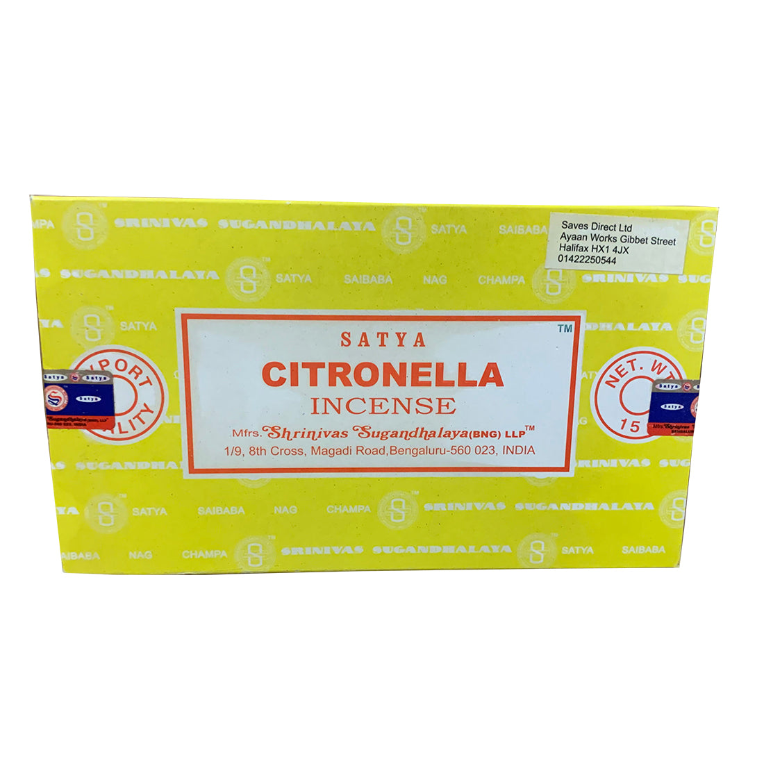 Satya Citronella Incense Sticks – Natural Insect Repellent & Uplifting Aroma