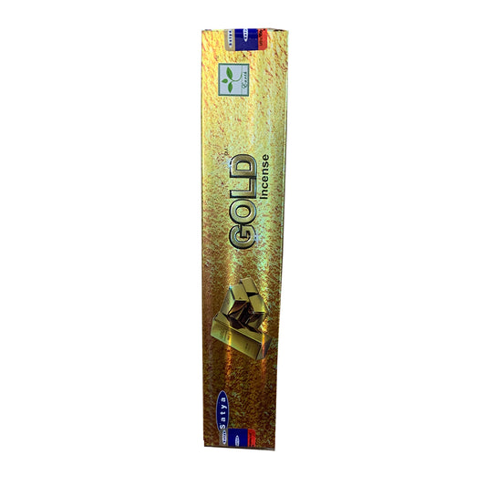 Gold incense packaging with brand logo on a white background