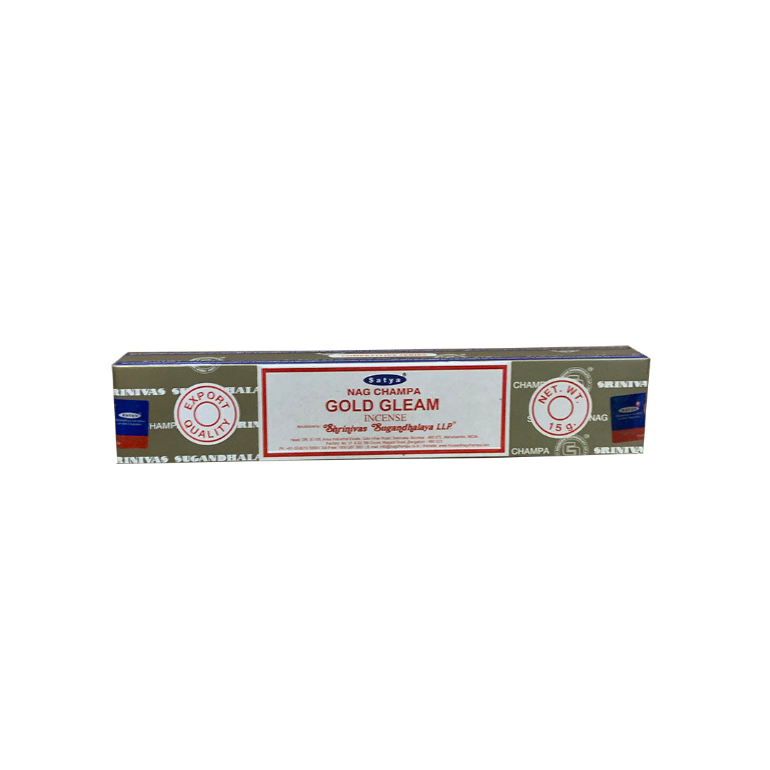 Box of Nag Champa Gold Gleam incense on a white background