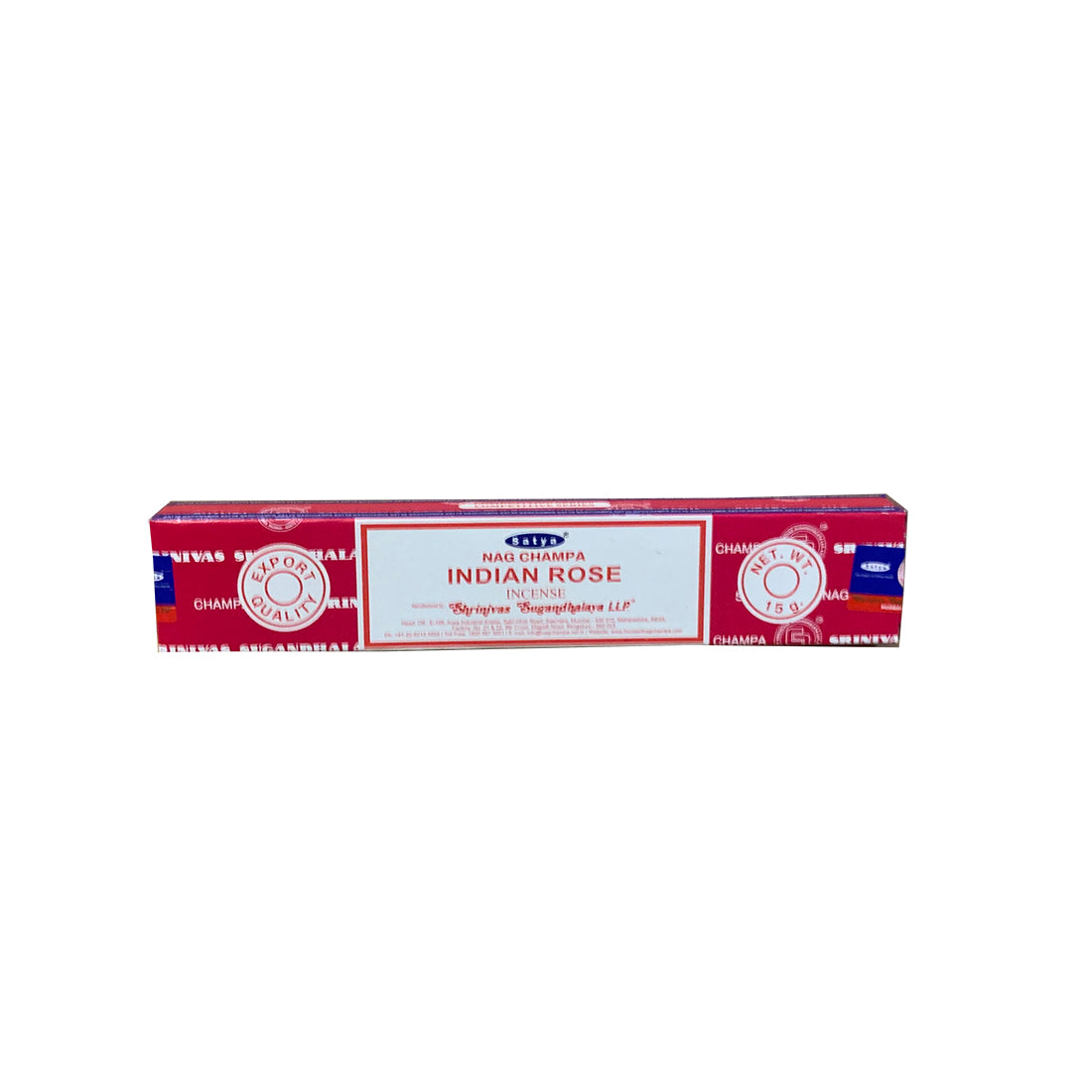 Box of Indian Rose incense sticks on a white background