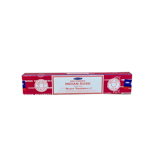 Box of Indian Rose incense sticks on a white background