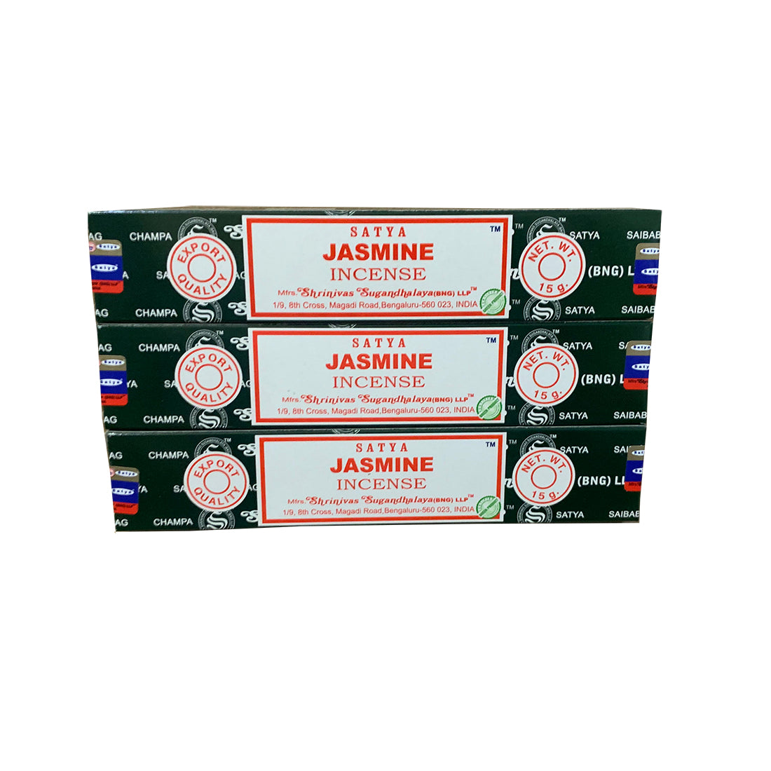 Pack of Satya Jasmine Incense boxes on a white background