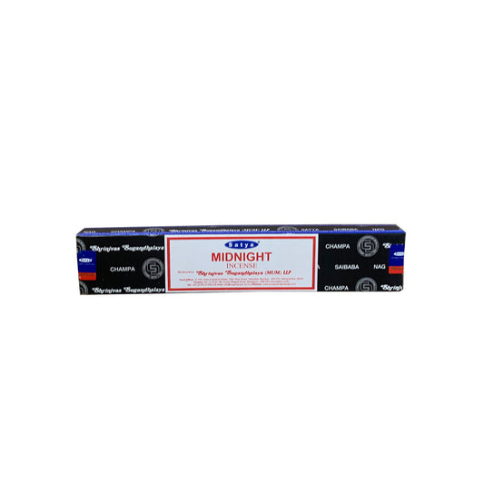 Box of Satya Midnight Incense Sticks on a white background