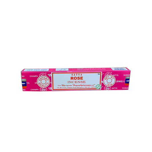Box of Satya Rose Incense on a white background
