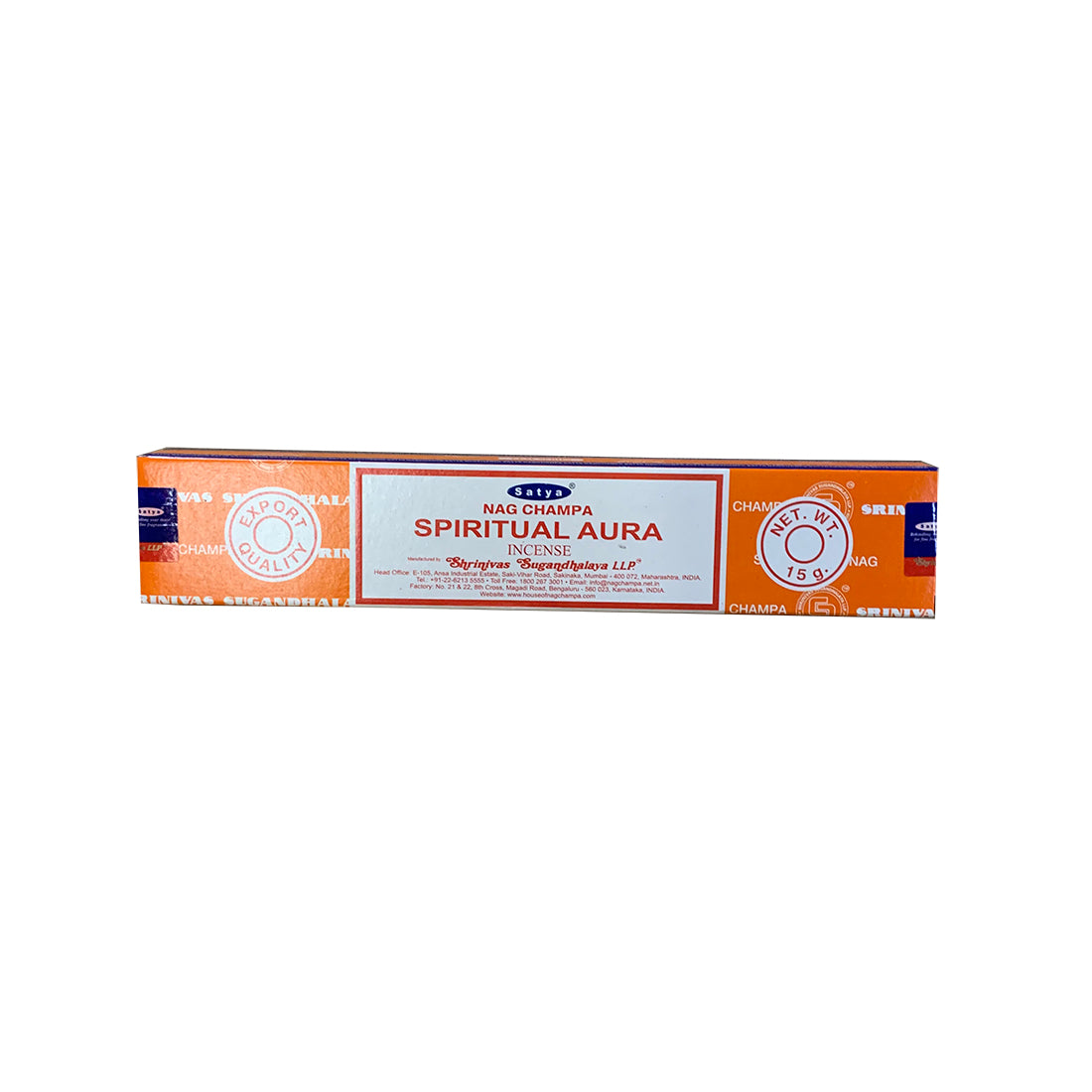 Box of Nag Champa Spiritual Aura incense sticks on a white background