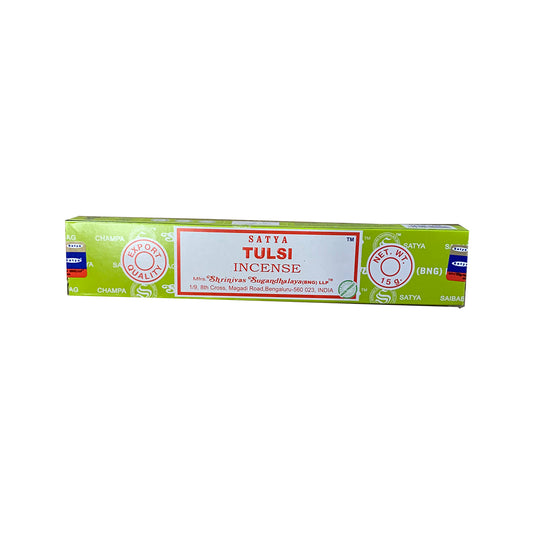 Satya Tulsi incense packaging on a white background