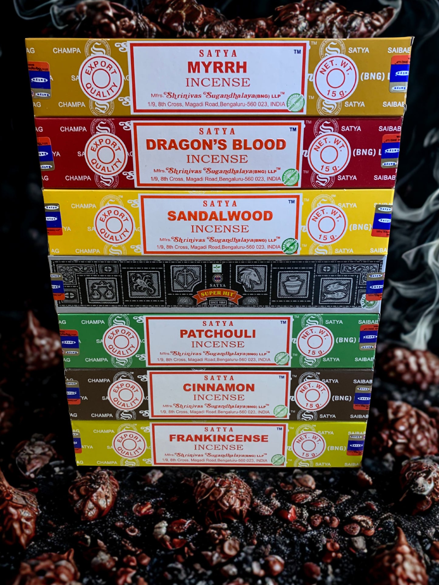 Satya Sacred Fire Incense - Energy & Focus Boosting Set | Dragon's Blood, Cinnamon, Super Hit | Warming & Motivating Scents
