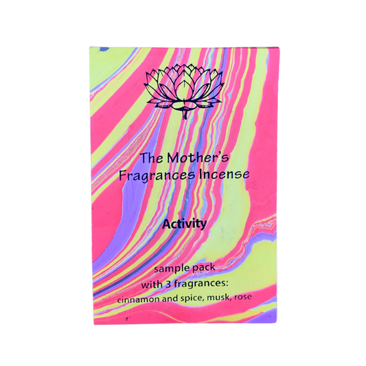 The Mother’s Fragrances Activity Incense Sample Pack with three scents: cinnamon & spice, musk, and rose.
