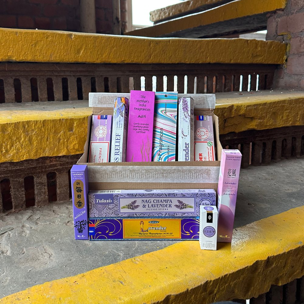 Lavender incense discovery set featuring multiple lavender incense varieties for relaxation and stress relief