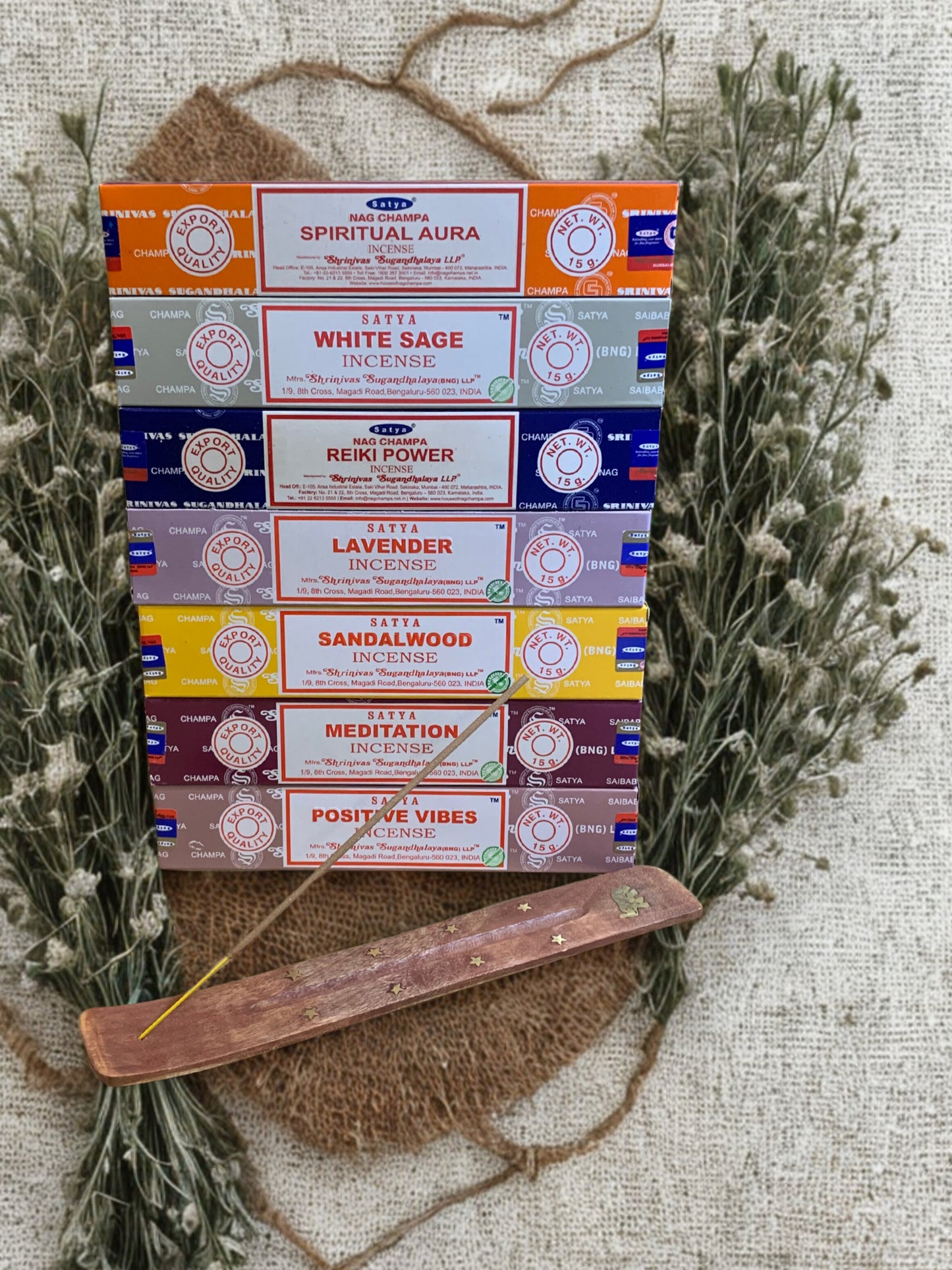 Satya Tranquil Qi Incense – Grounding & Calming Ritual Set | White Sage, Sandalwood, Lavender, Meditation Satya