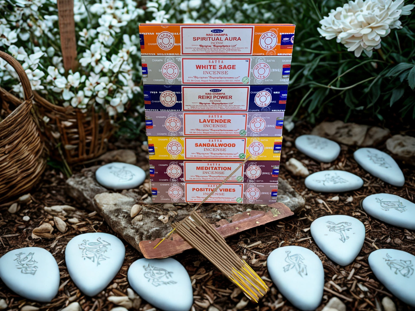 Satya Tranquil Qi Incense – Grounding & Calming Ritual Set | White Sage, Sandalwood, Lavender, Meditation Satya