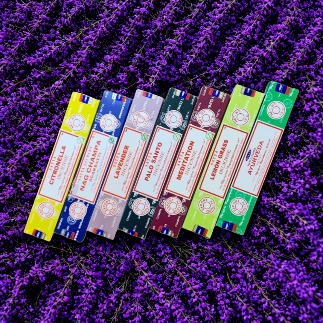 Satya compassion and connection incense set with citronella nag champa lavender palo santo and lemongrass scents
