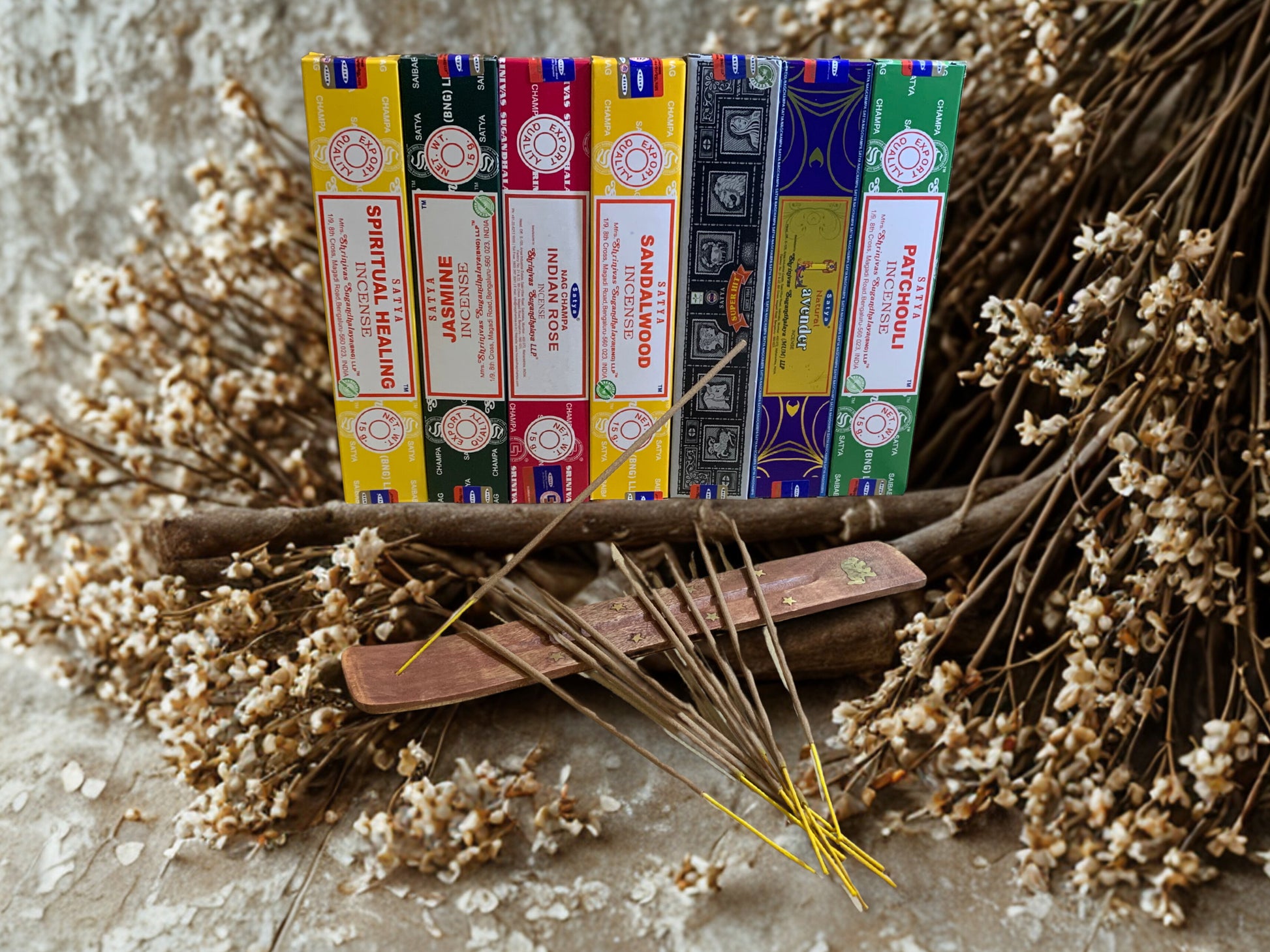 Satya compassion and connection incense set with citronella nag champa lavender palo santo and lemongrass scents