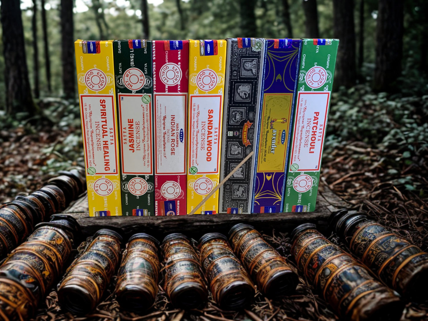 Satya compassion and connection incense set with citronella nag champa lavender palo santo and lemongrass scents