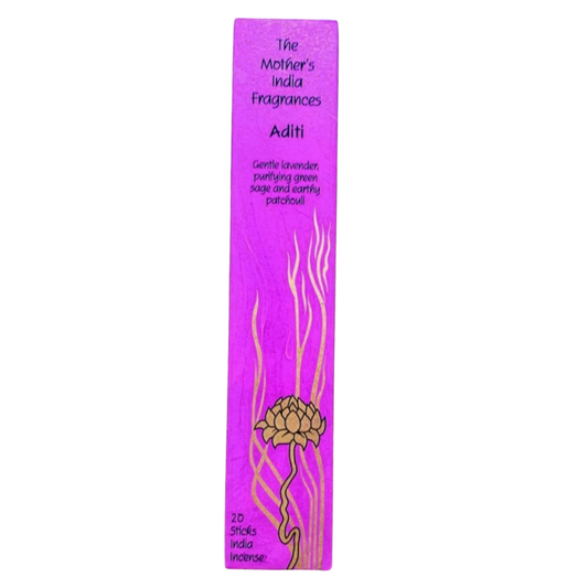 Mother's India Aditi Incense - Lavender, Sage & Patchouli Blend (20 Sticks) Fair Trade