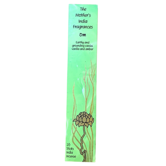 Mother's India Om Incense with Vanilla, Amber & Cassia Blend (20 Sticks) Fair Trade