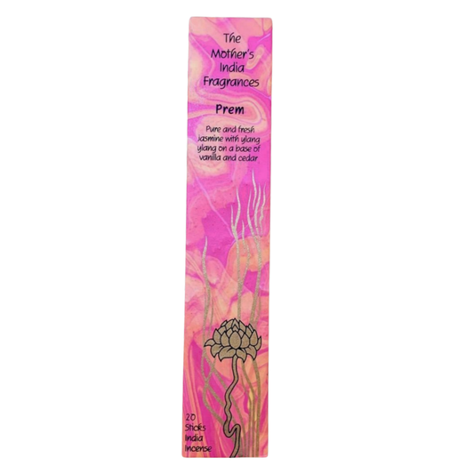 Mother's India Prem - Jasmine Incense with Ylang Ylang, Vanilla & Cedar Blend (20 Sticks) Fair Trade