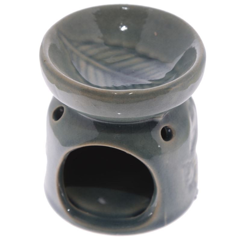 EcoIncense Mini Ceramic Oil Burner Leaf Design Grey OB247 7cm Calm Décor