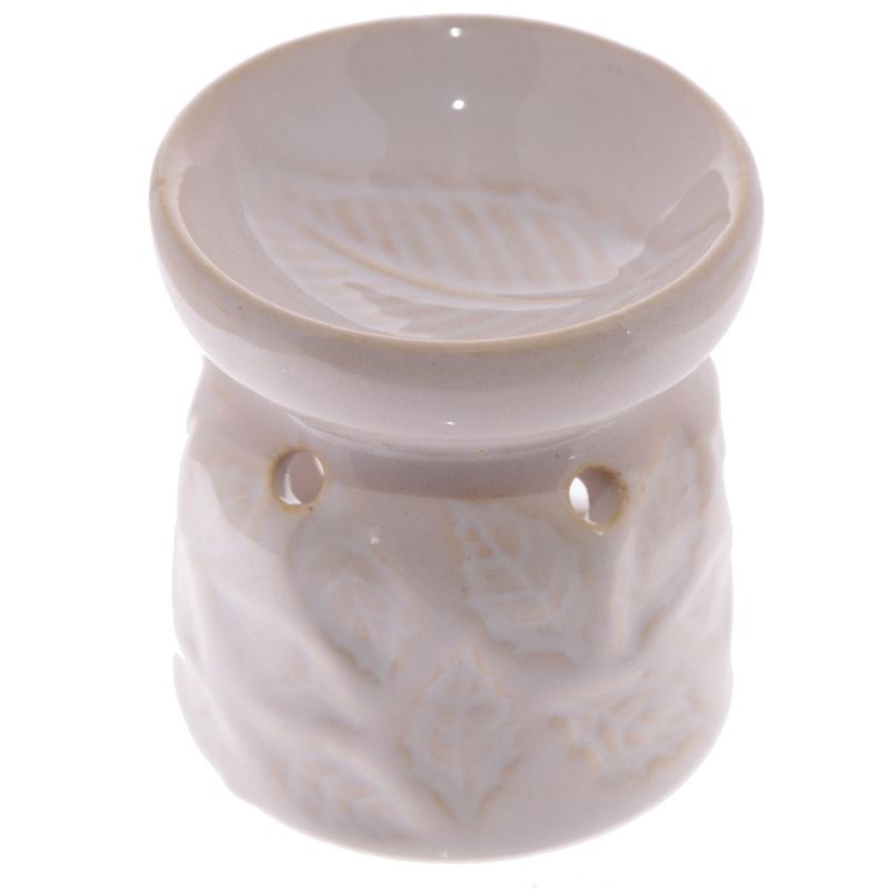 EcoIncense Mini Ceramic Oil Burner Leaf Design White OB247 7cm Relaxing Gift