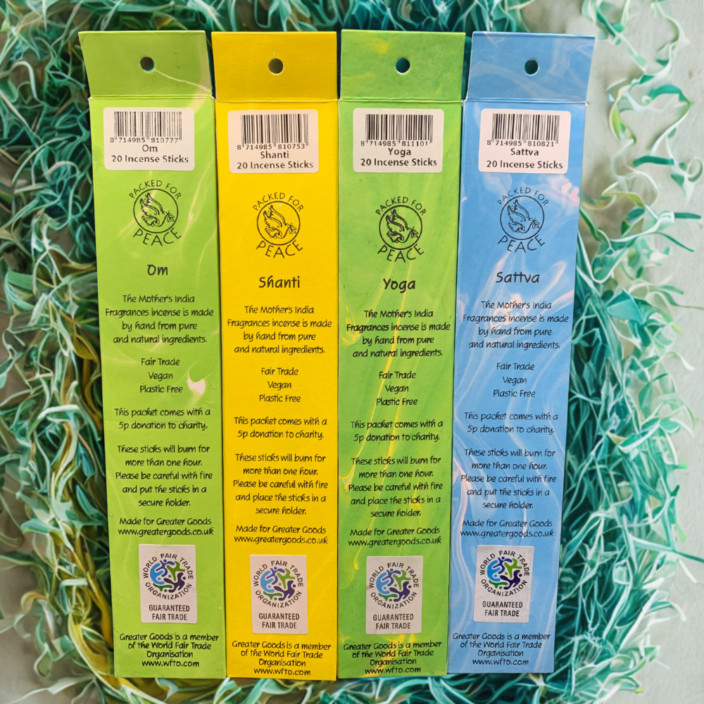 Mother India – Meditation & Yoga 4-Pack Incense Bundle (Yoga, Om, Shanti, Sattva)