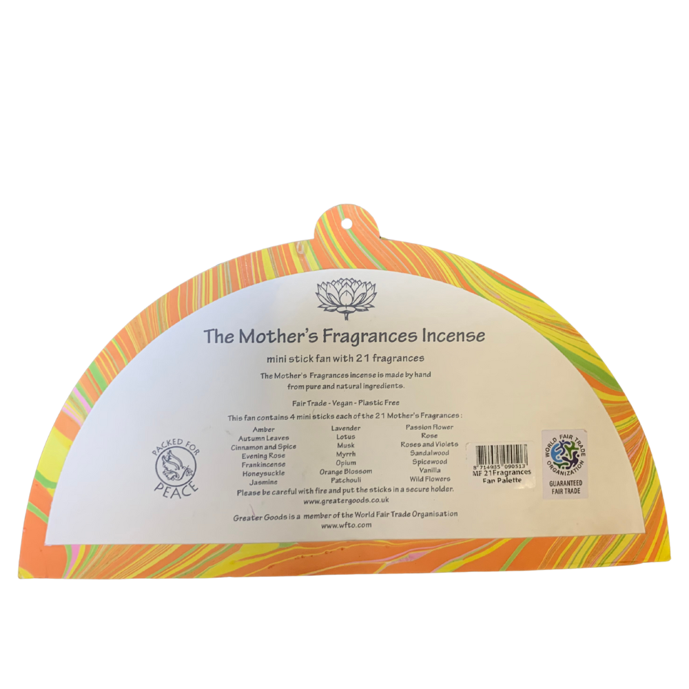 The Mother's Fragrances Incense GIFT SET: 4 mini sticks of 21 fragrances in fan