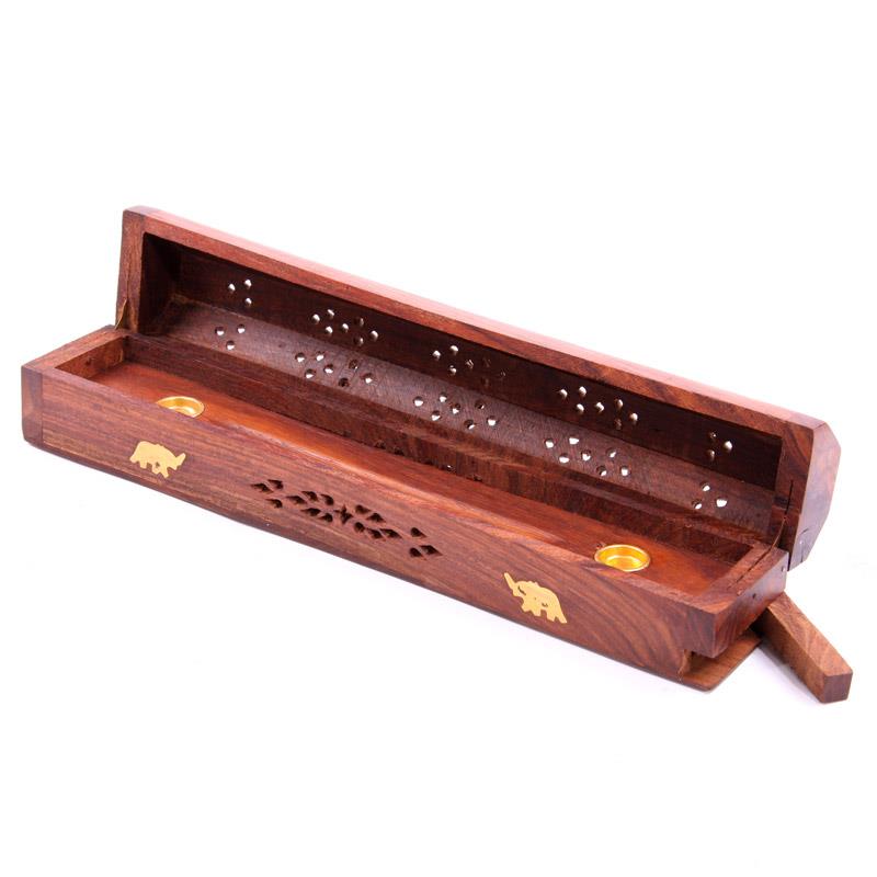 Sheesham Wood Incense Burner Box Elephant Ash Catcher Sticks Cones Holder