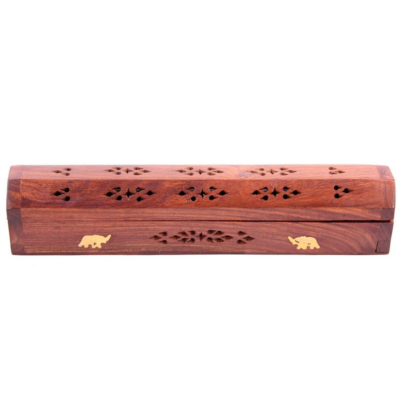 Sheesham Wood Incense Burner Box Elephant Ash Catcher Sticks Cones Holder