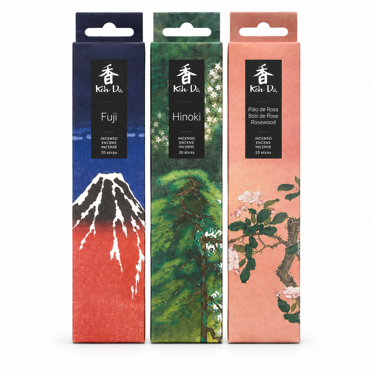 Koh-Do Grounded Woods Woodland Reflection Incense Set – 3 Packs (Hinoki · Rosewood · Fuji)