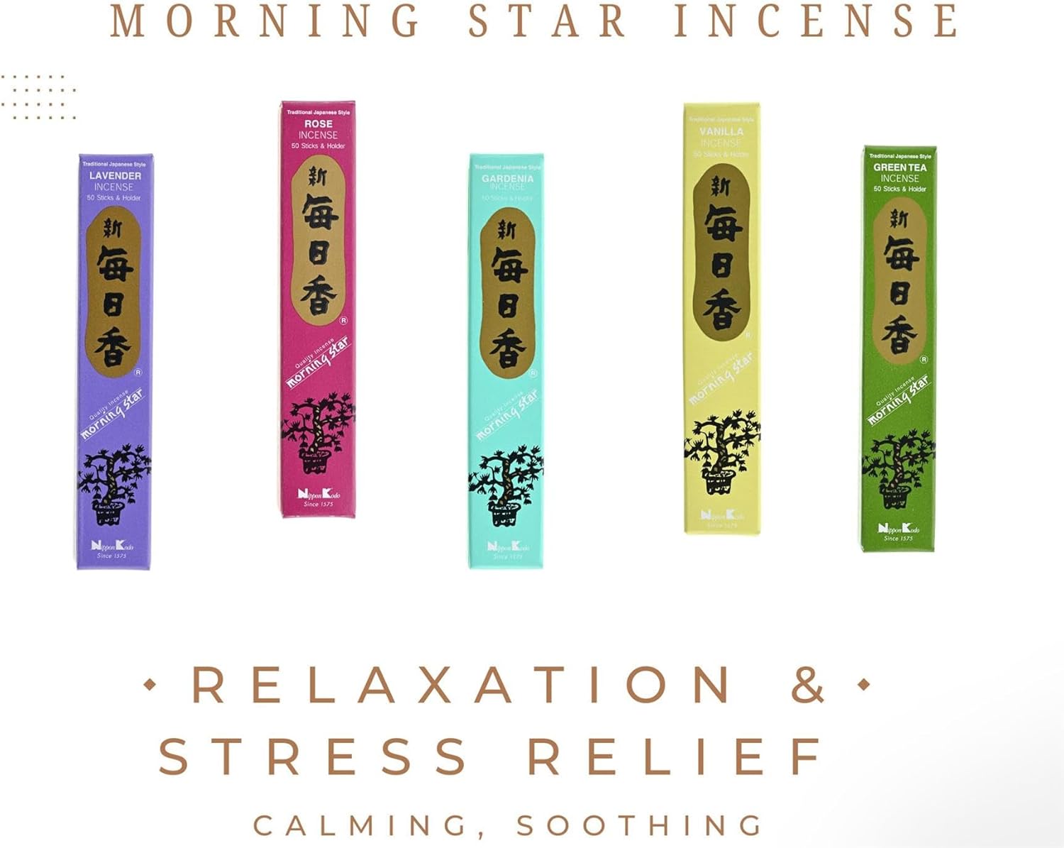 Morning Star Incense Set - 6 Scents Japanese Incense Sticks (Sage, Sandalwood, Cedarwood, Musk, Frankincense, Myrrh)