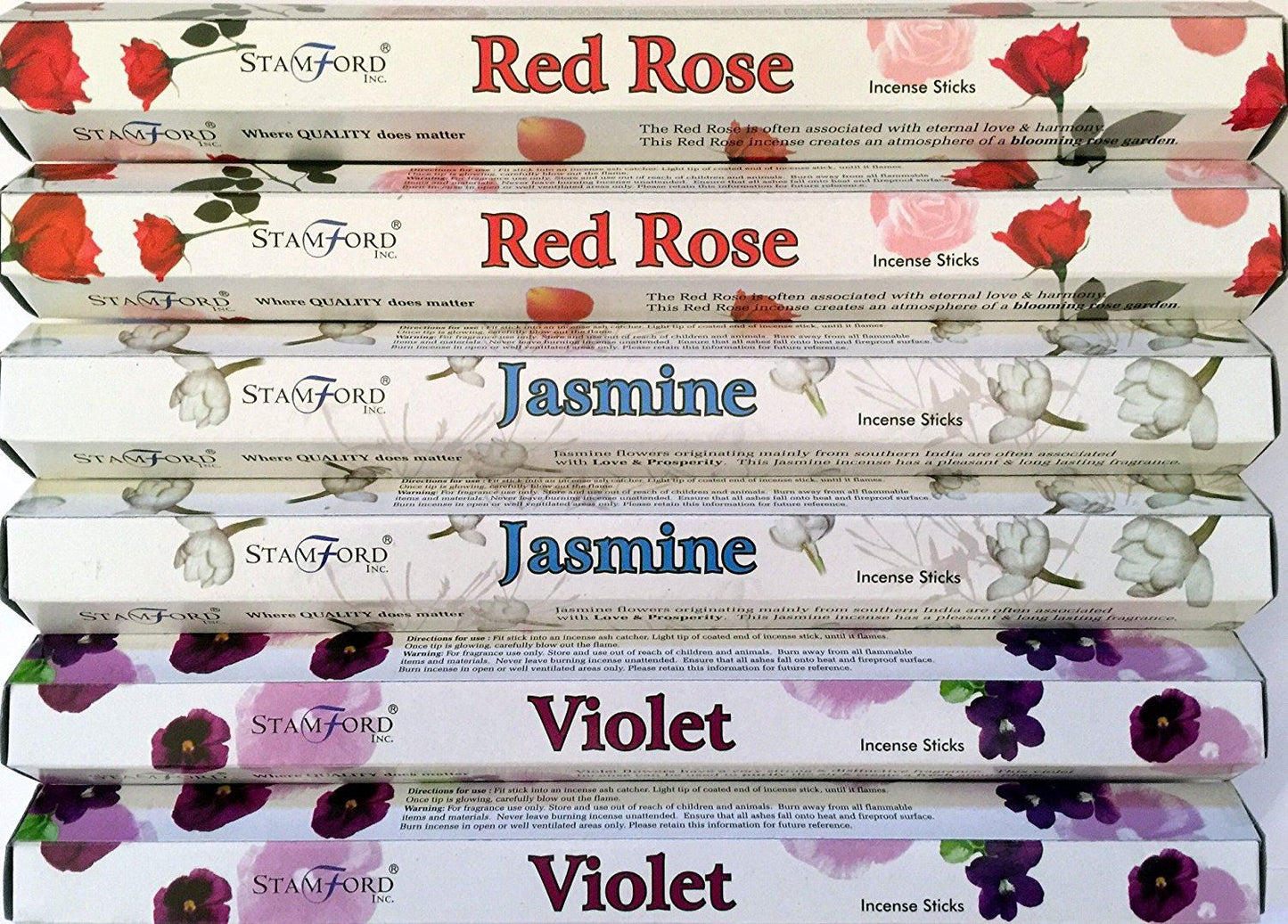 Stamford Premium Hex Range - 2 x Red rose, 2 x Jasmine, 2 x Violet Incense gift pack.
