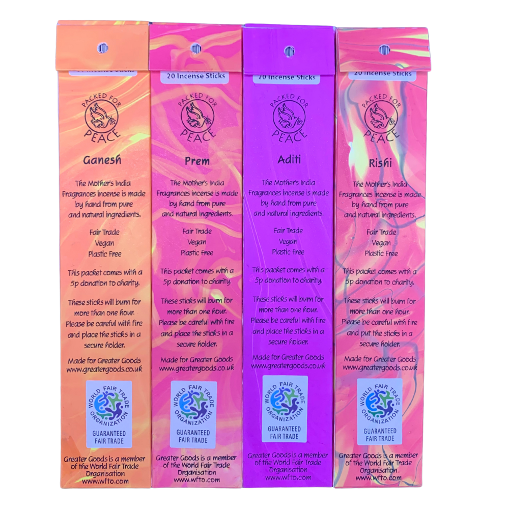 Mother India – Love & Harmony 4-Pack Incense Bundle (Aditi, Prem, Rishi, Ganesh)