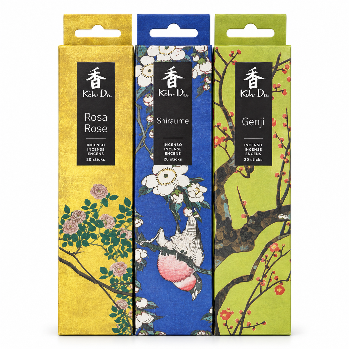 Koh-Do Romantic Blossom Incense Set – 3 Packs (Rose · Shiraume · Genji)