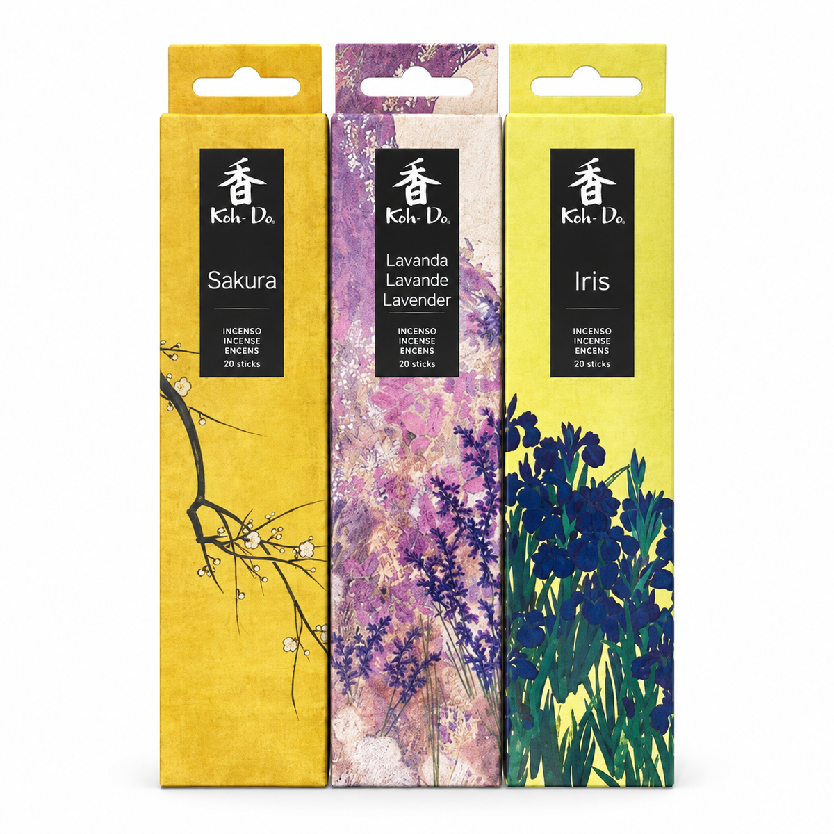Koh-Do Bloosom and serenrity Calm Evening Incense Set – 3 Packs (Lavender · Iris · Sakura)