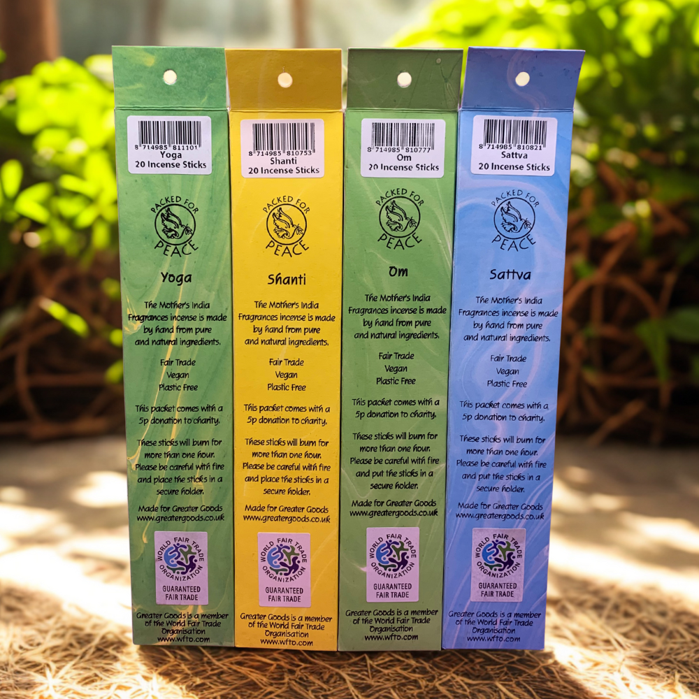 Mother India – Meditation & Yoga 4-Pack Incense Bundle (Yoga, Om, Shanti, Sattva)
