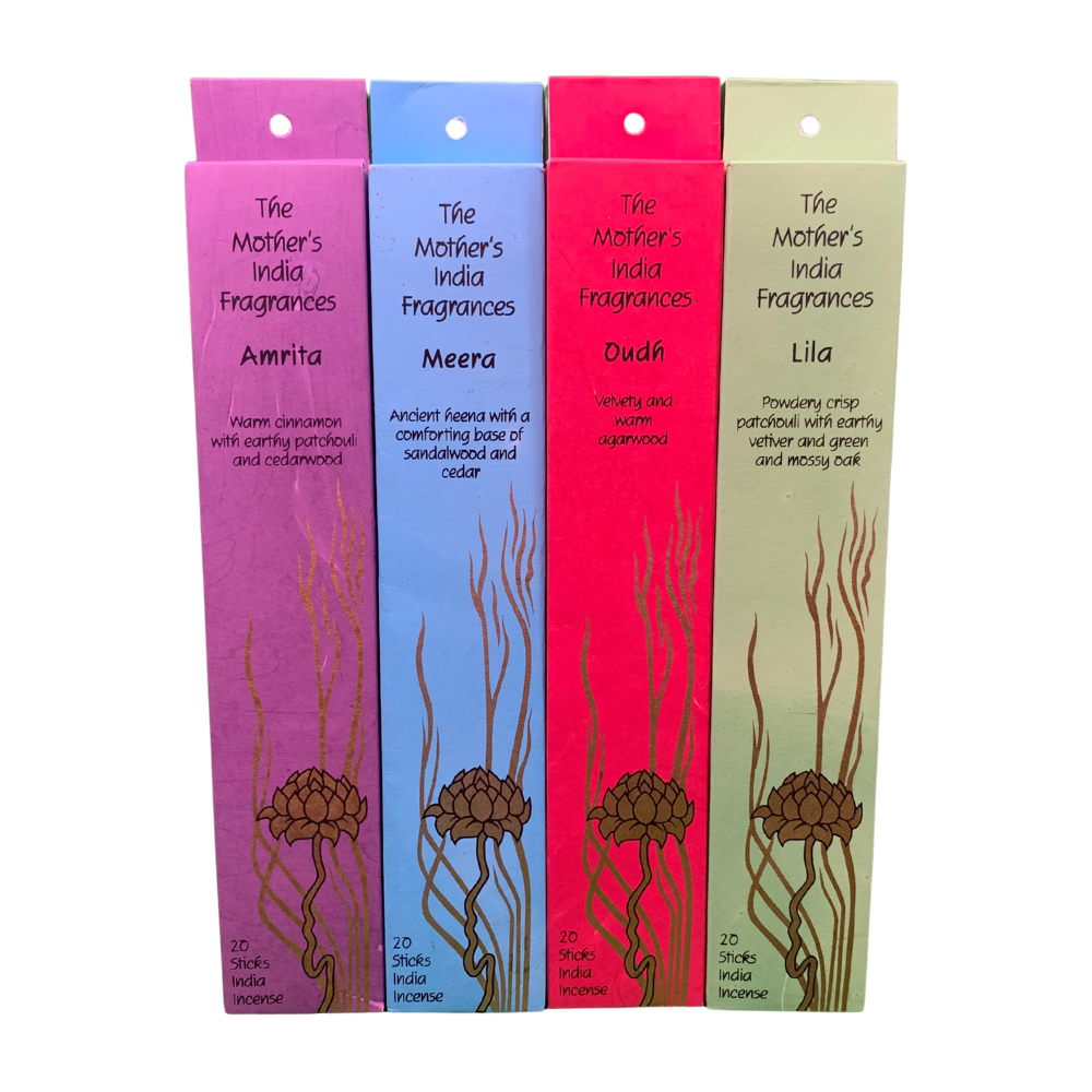 Mother India – Protection & Energy 4-Pack Incense Bundle (Amrita, Meera, Lila, Oudh)