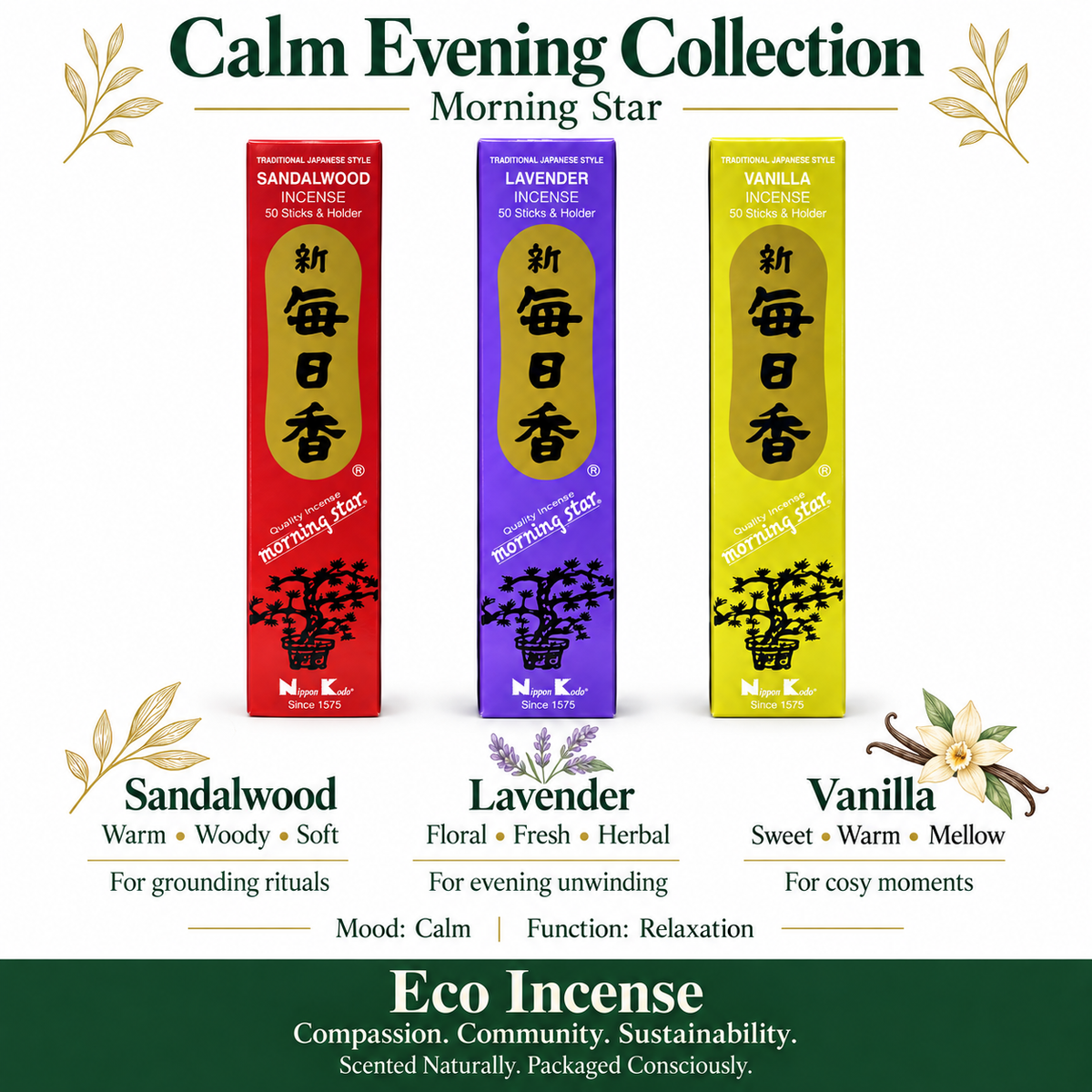 Morning Star Calm Evening Collection - Lavender, Vanilla & Sandalwood