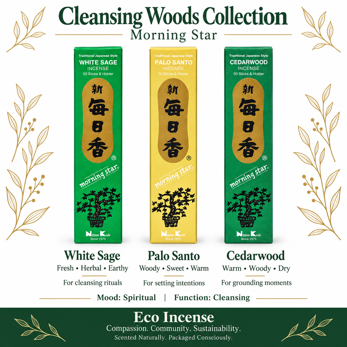 Morning Star Cleansing Woods Collection - Sage, Palo Santo & Cedarwood
