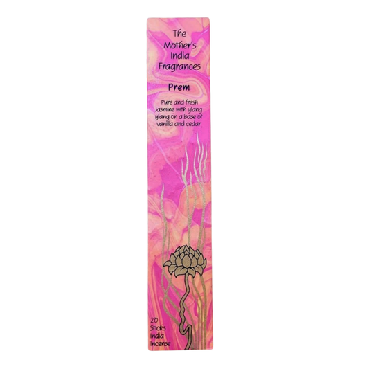 Mother's India Prem - Jasmine Incense with Ylang Ylang, Vanilla & Cedar Blend (20 Sticks) Fair Trade