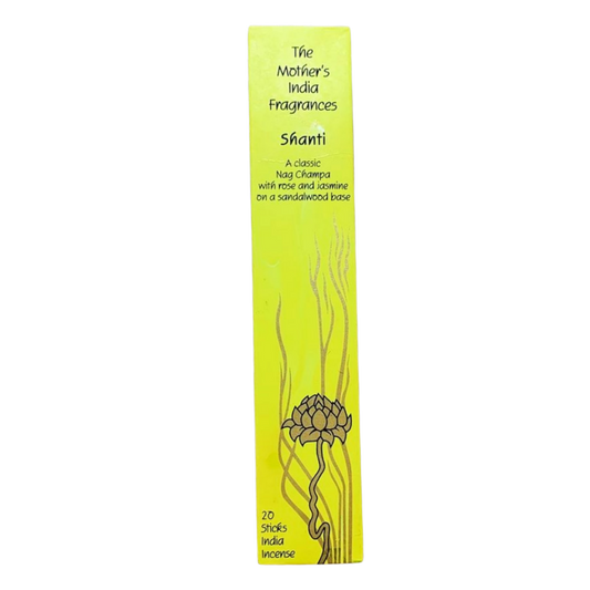Mother's India Shanti - Nag Champa with Rose, Jasmine & Sandalwood Blend (20 Sticks) Fair Trade
