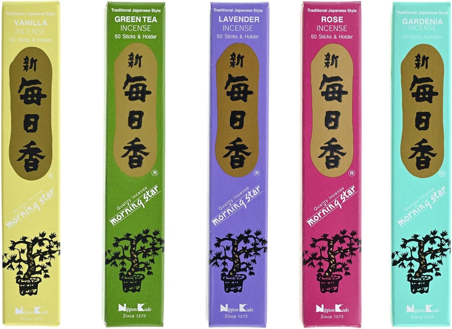 Morning Star Incense Set - 6 Scents Japanese Incense Sticks (Sage, Sandalwood, Cedarwood, Musk, Frankincense, Myrrh)